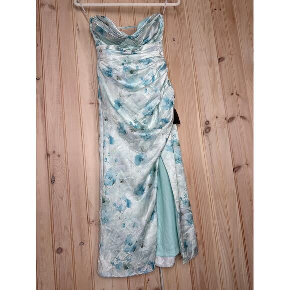 NWT Lulus Alaiya Mint Floral Strapless Lace-Up Midi Dress Banquet Gala Party XS - Picture 2 of 9